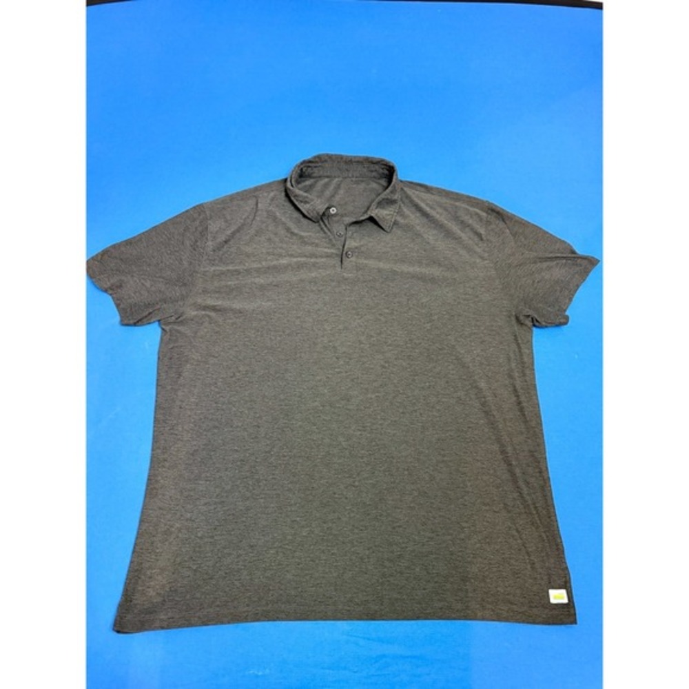 Vuori Polo Shirt Heather Charcoal Performance Stretch 3 Button Golf Casual